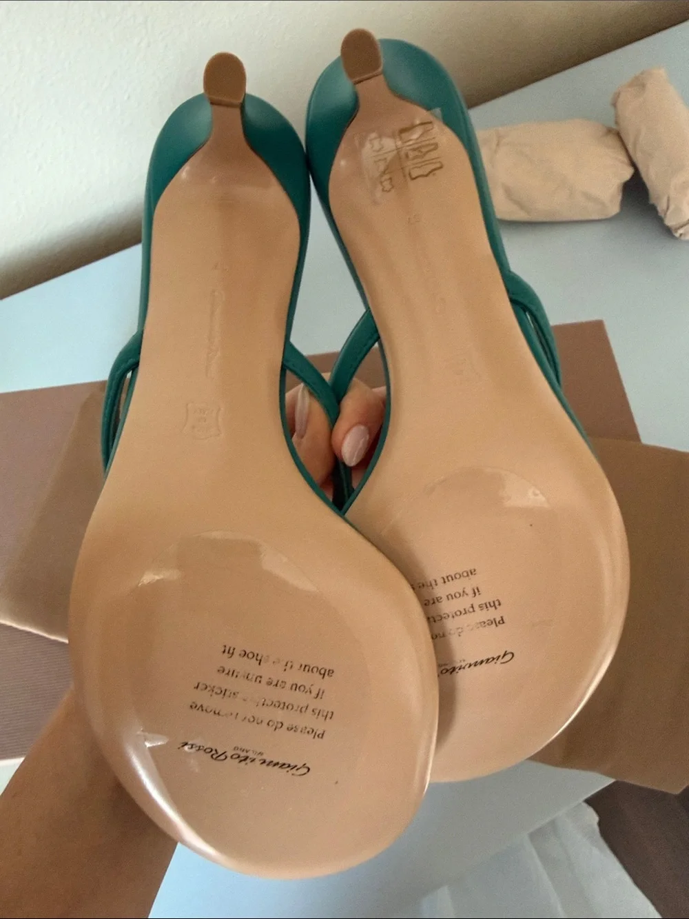 Gainvoti Rossi Milano Green Leather Thong Sandals - Women